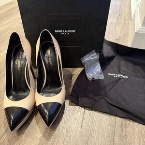 Saint Laurent Janis Black and Cream Platform Pumps – Size 38 – With Box